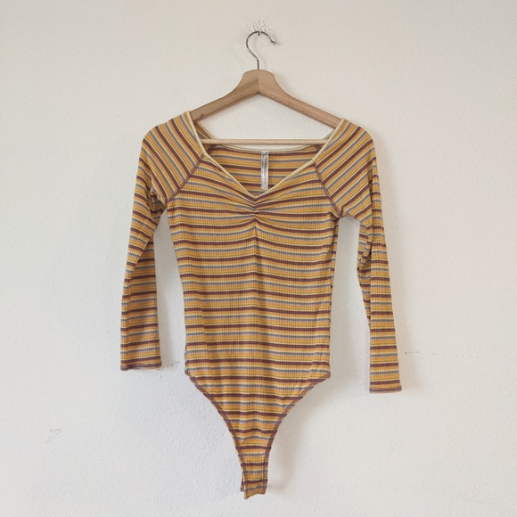 Free People Put A Stripe On It Bodysuit Yellow - Picture 2 of 8